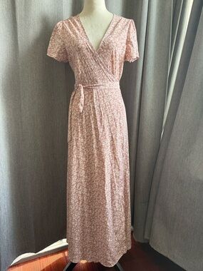 SHEIN Dusty Rose Floral Wrap-Style Maxi Dress